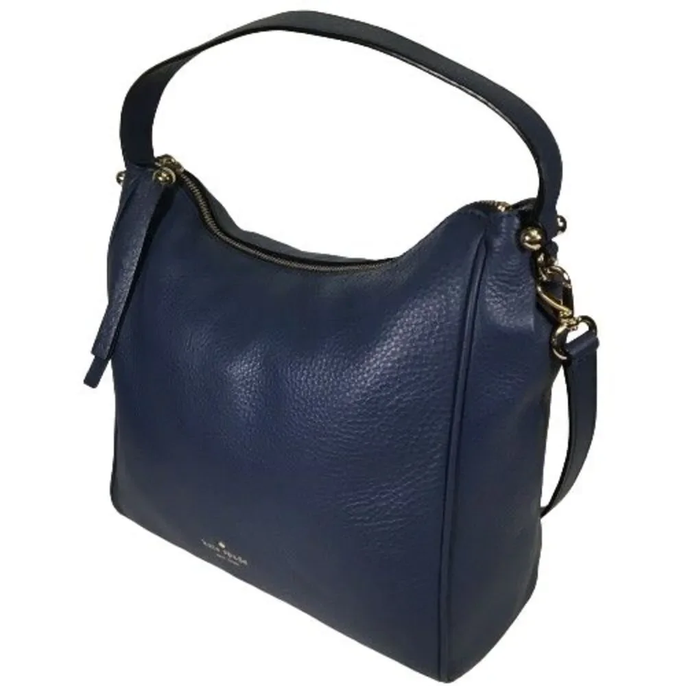 Kate Spade Charles Street Small Haven Navy Blue Leather Hobo Handbag Purse Bag